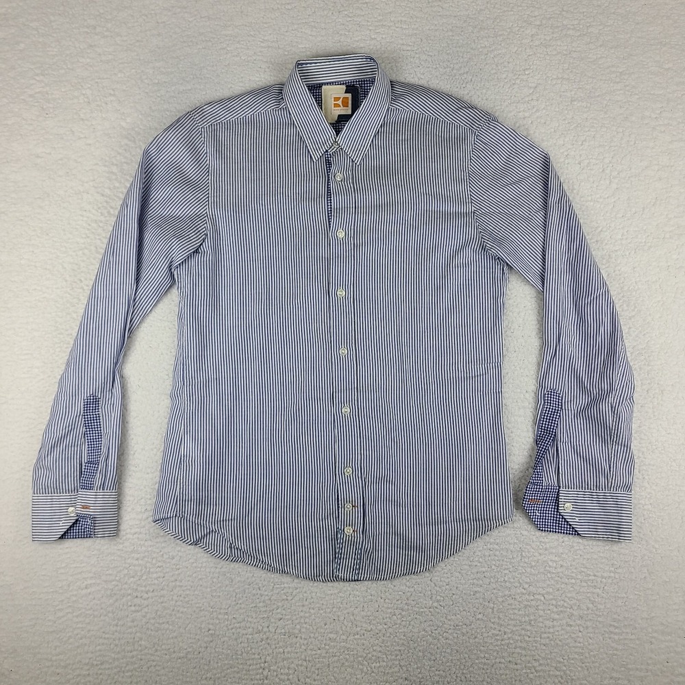 Boss Orange Hugo Boss Shirt Mens Medium Blue Striped CliffE Dress Button Up *